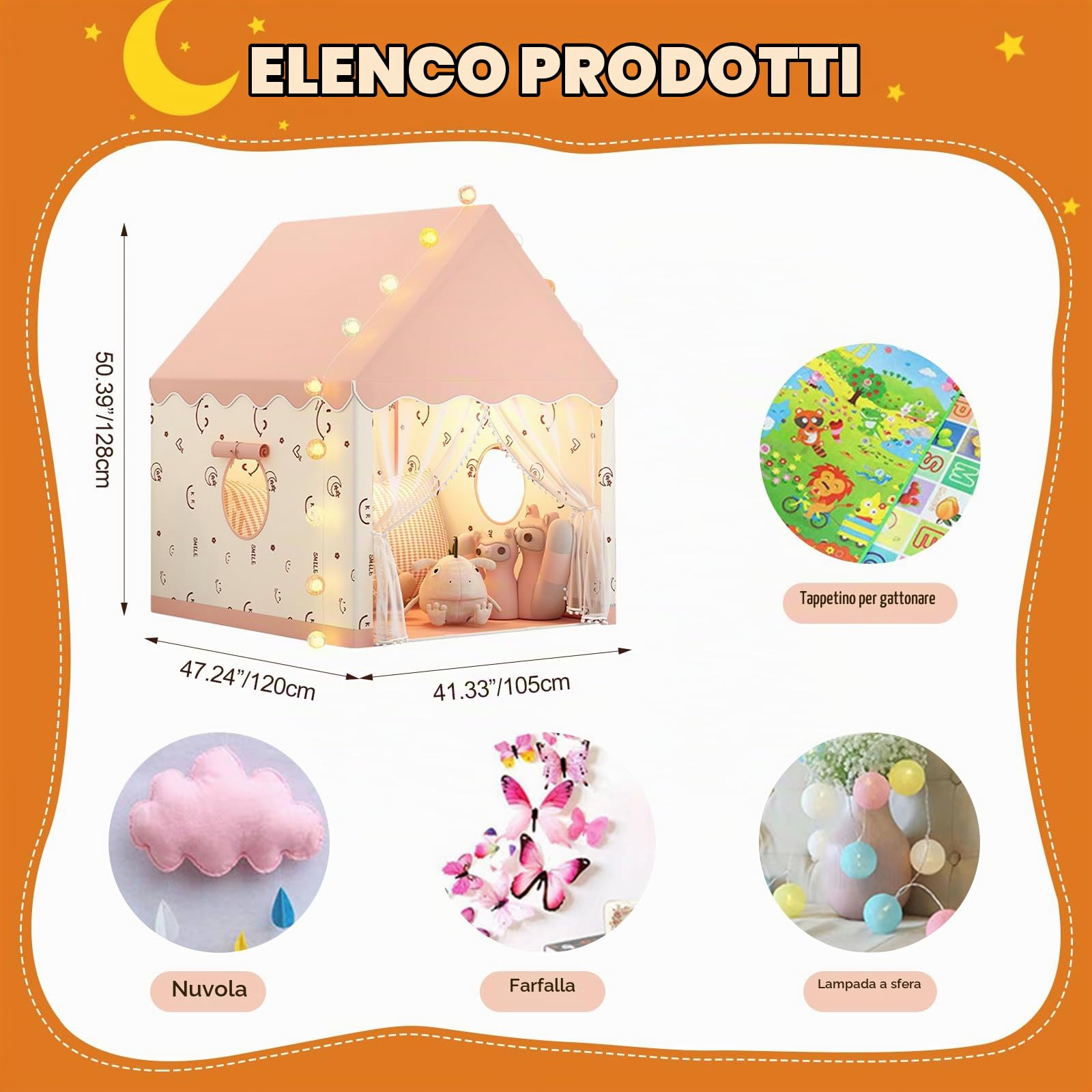 Ergocar Tenda Per Bambini Interno All'Aperto Game House Castle Con Mat Ball Light Cloud Butterfly Adatto Ai Ragazzi e Alle Ragazze Di Toddlers