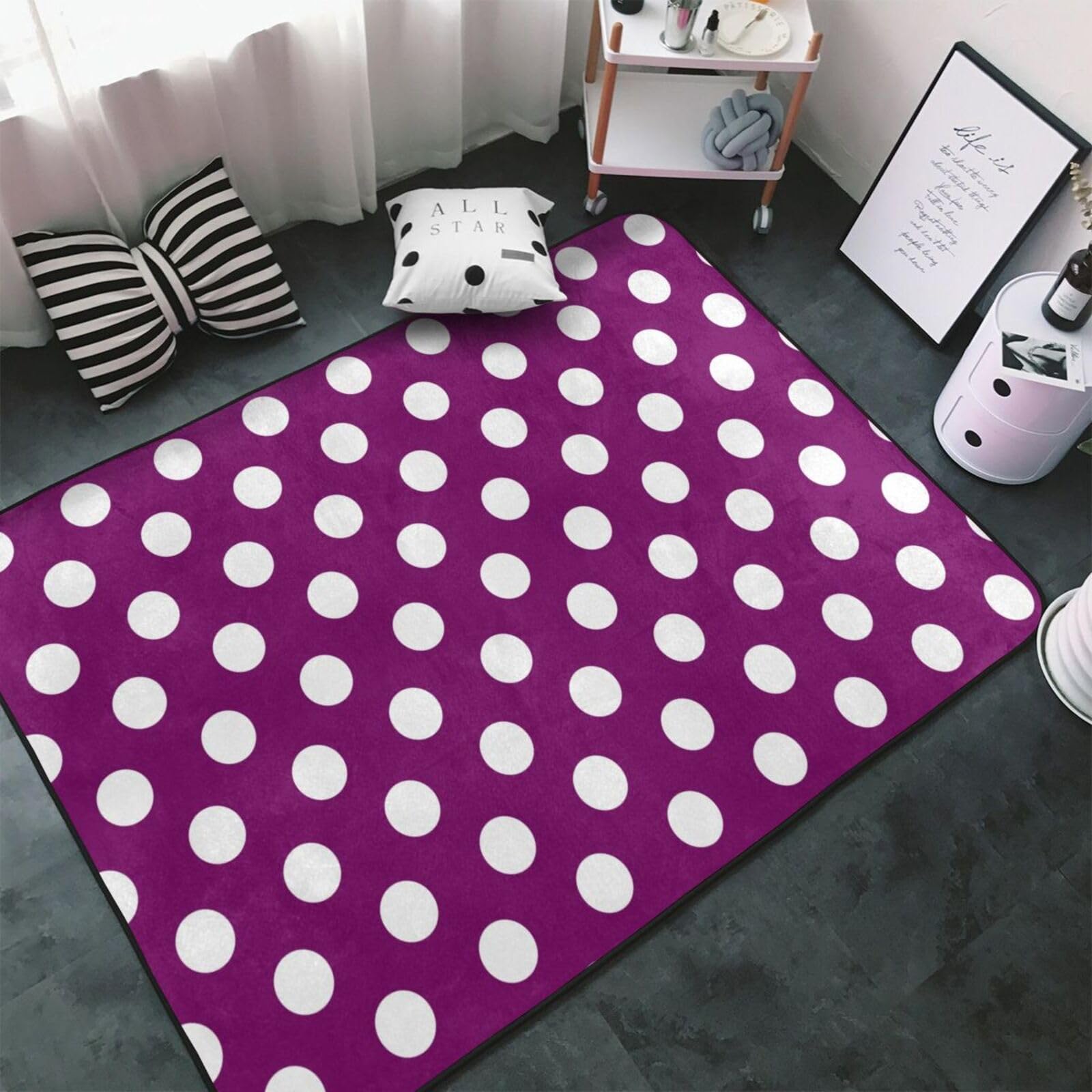 Tapis antidérapant lavable pour salle à manger et salon, moquette douce à pois 152x99cm