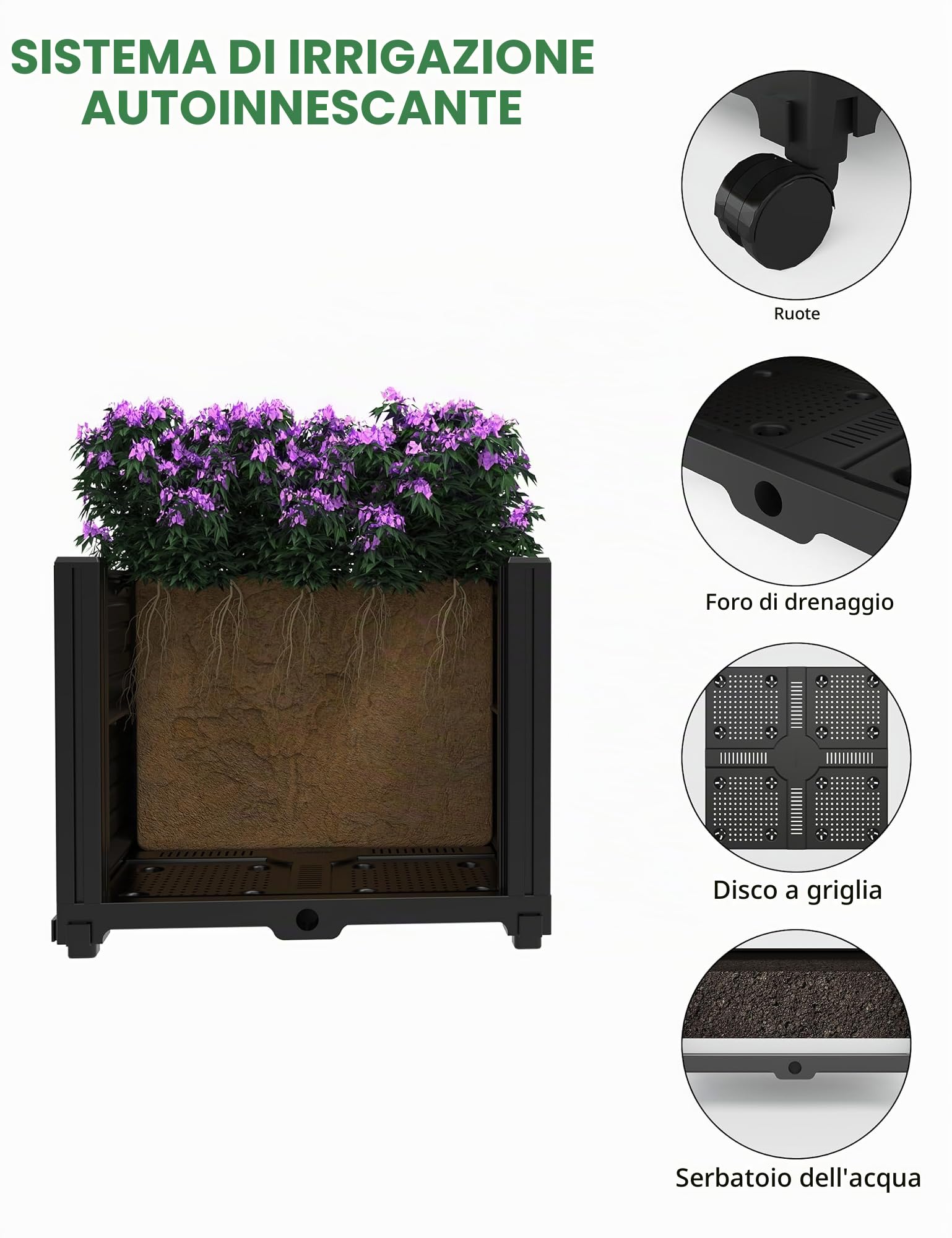 Garvee Arco da Giardino con Fioriera e Ruote Bloccabili, Altezza 2.4m Traliccio per Piante Rampicanti in Metallo, Supporto per Rose Edera Matrimoni Decorazione Esterna, PP Resistente UV