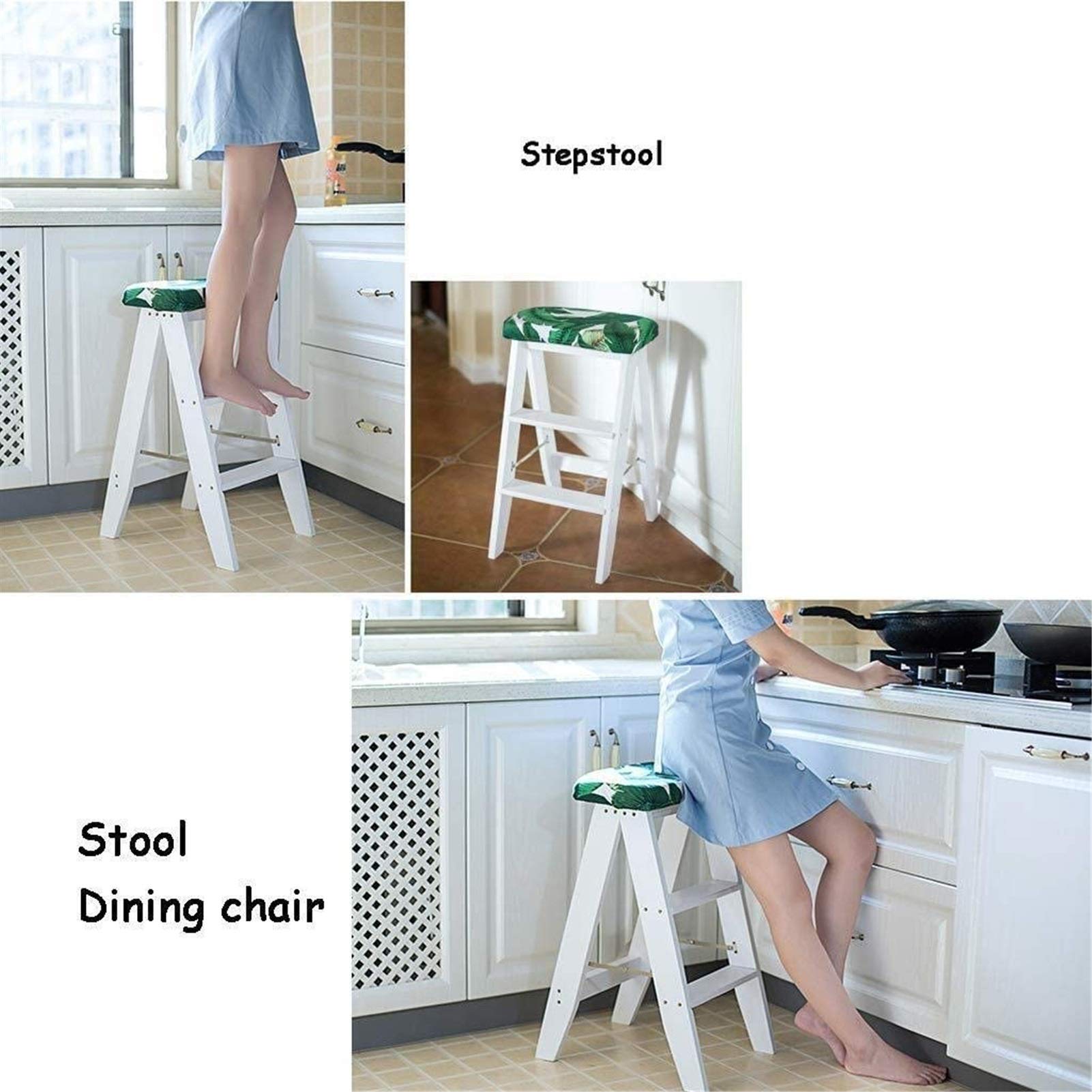 DASHADAO Taburete de Escalada para Interiores, Taburete de Escalera portátil, Taburete de Andador Plegable/Escalera de 3 Rollos, Silla de Comedor, Asiento de Esponja de Madera, Taburete alt