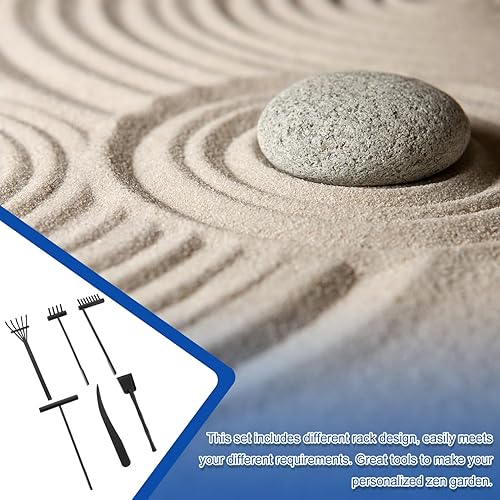 Miniatura 6 de ifundom 6 mini rastrillos de jardín zen, kit de herramientas de jardín zen de meditación para decoración de jardín, regalo, meditación tranquila,