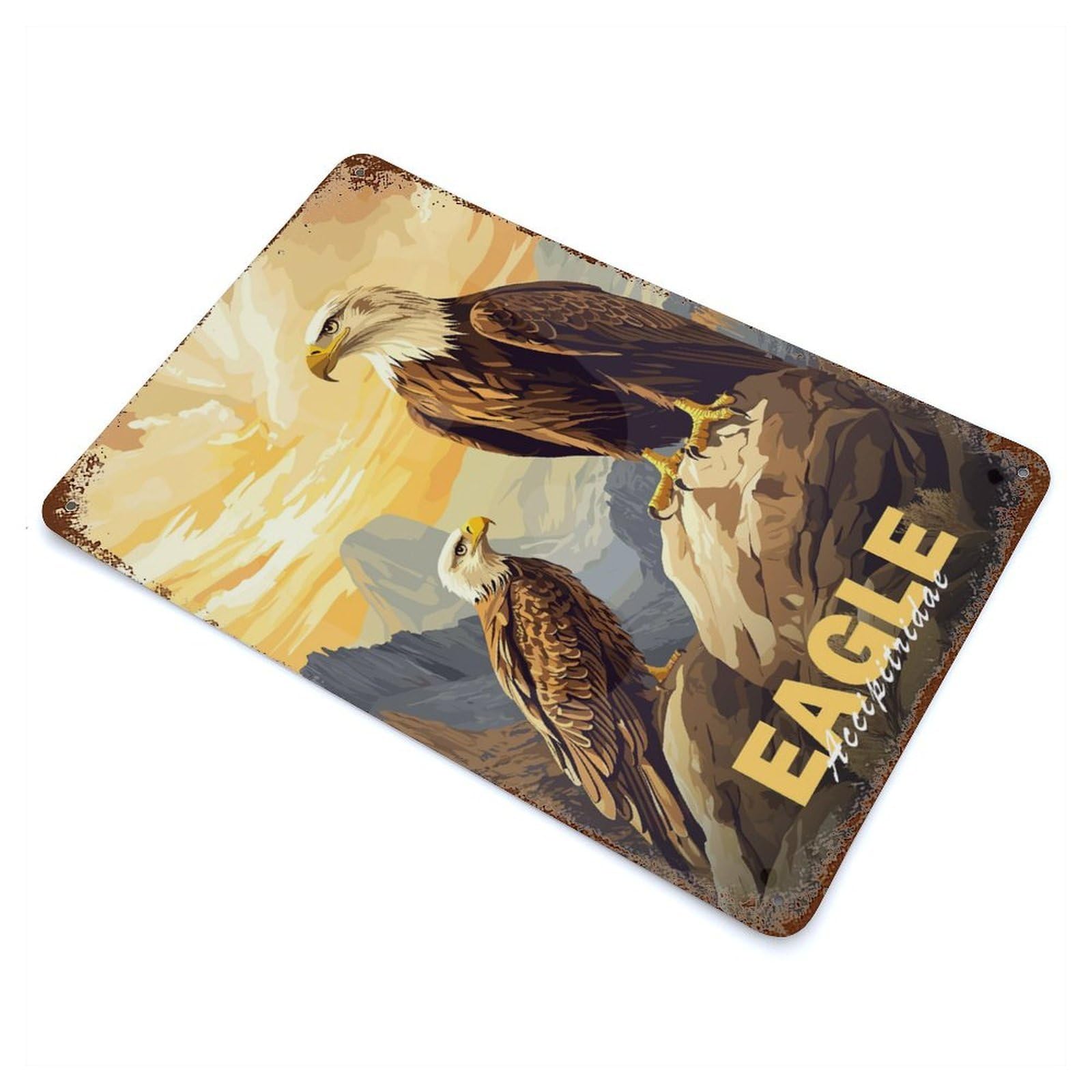 Rust Effect Eagle Illustration Rusty Metal Tin Sign 11.8"x7.9", Farmhouse Wall Decor for Shed, Workshop And Garage Wall Decor