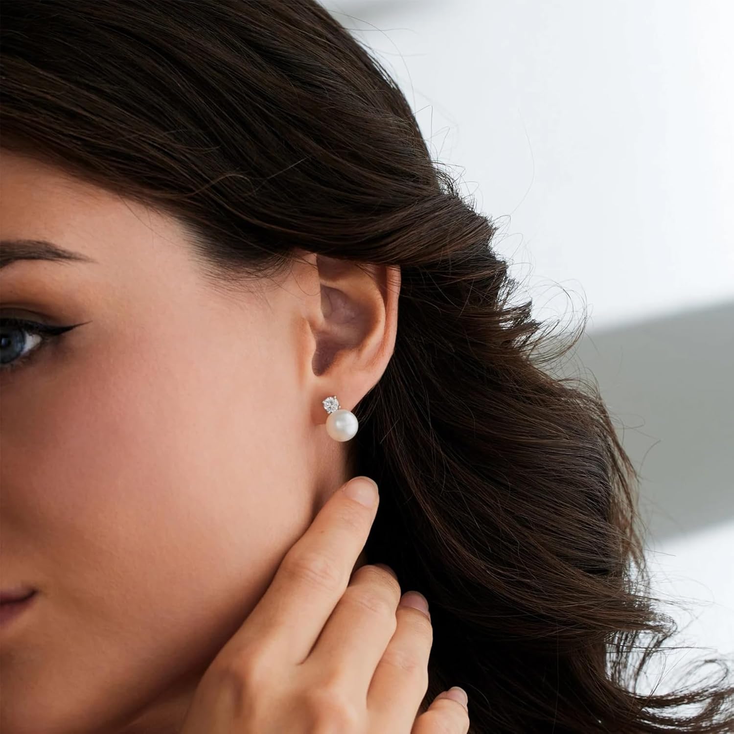 Sterling Silver White/Pink Pearl Earrings for Women - 10mm Pearl CZ Stud Earrings Wedding Bridesmaid Bridal Jewelry Gifts - Image 5