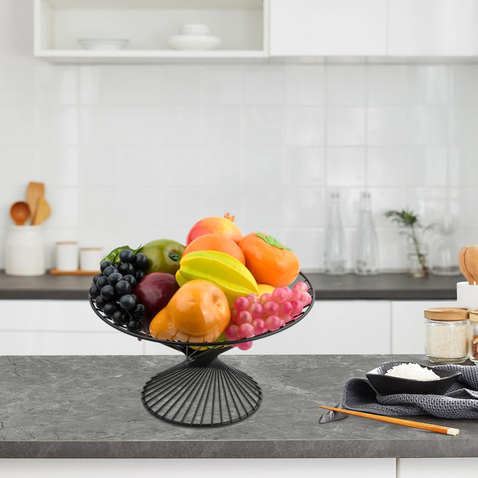 Cesto Portafrutta Moderno In Metallo Nero - Design Aperto Per Ventilazione, Ideale Per Tavola O Cucina - Foto 8