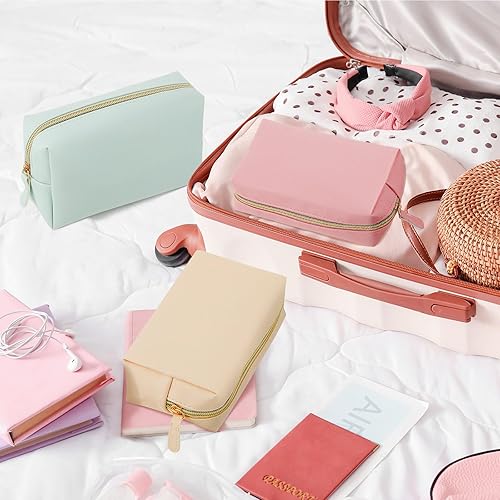 Vista 28 de Dunzy 8 bolsas de maquillaje de piel sintética para cosméticos, impermeable, pequeña, organizador de cosméticos portátil, bolsa de almacenamiento