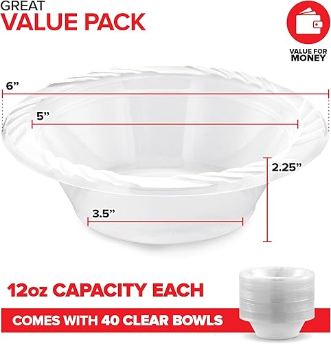 Miniatura 9 de Stock Your Home Elegantes cuencos de plástico transparente de 12 onzas para fiestas (120 unidades) cuencos pequeños desechables para cenas de lujo o