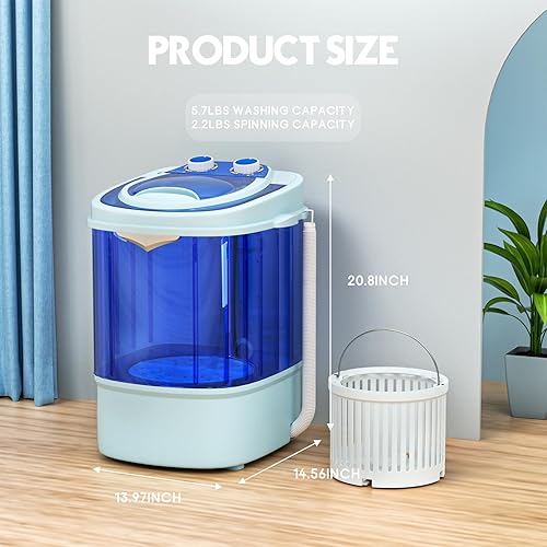 Miniatura 7 de INTERGREAT Mini Washing Machine,Portable Single Tub Washer Machines, 5.7 lbs Small Shoe Washer with Spin Cycle Basket and Drain Hose for Apartments,