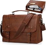 Messenger Bag Men 17 Inch Laptop Bag Vintage PU Leather Computer Briefcase Waterproof Satchel Bag Retro Shoulder Bag for Office Work Business Travel College,Brown