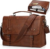 RAINSMORE Men's 17 Inch Waterproof Vintage Leather Messenger Bag - Laptop Briefcase Satchel for Office, Business Travel, College (Brown)