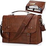 RAINSMORE Mens Messenger Bag 17 Inch Waterproof Vintage Leather Laptop Briefcase Large Laptop Bag Satchel Bag Computer Shoulder Bag for Office Business Travel College,Brown