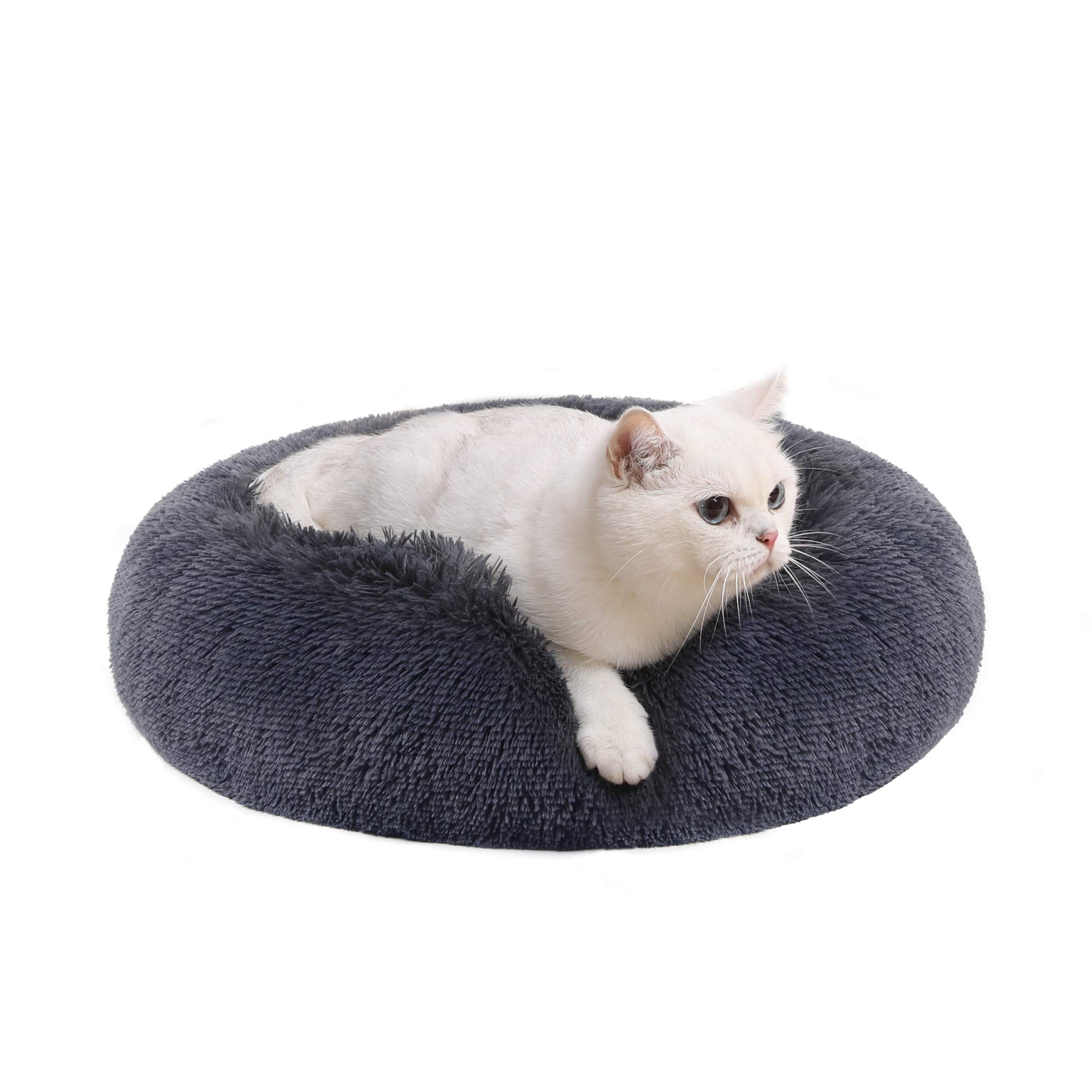 Feandrea Cuccia Cane Interno, Cuccia per Cani, Lettino per Animali Domestici a Ciambella, Cuscino Sfoderabile e Lavabile, Tappeto di Peluche, Diametro 50 cm, Grigio Scuro PGW037G02