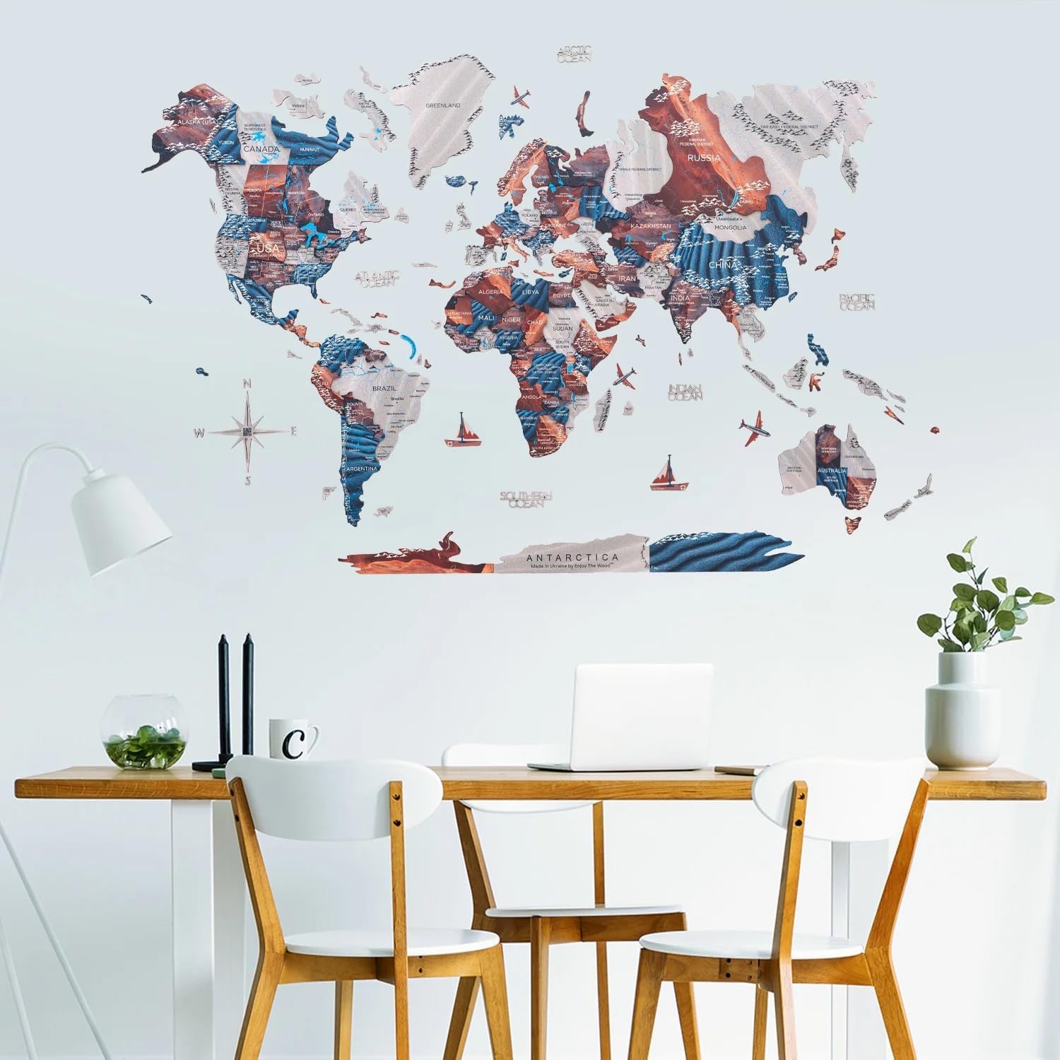 Enjoy The Wood3D Wooden Colored World Map Wall Art – Elegant Wooden World Map Wall Decor for Home, Office, or Bedroom – Handcrafted and Stylish Decoration