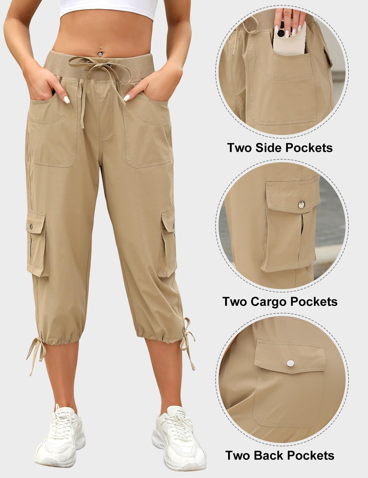 TOMEEK Pantaloni Donna 3/4 Estivi Pantaloni Sportivi Capri Donna Pantaloni Casual Elastico Vita Alta Tuta Donna Baggy con Tasche per Yoga Jogger Leggeri Comodi