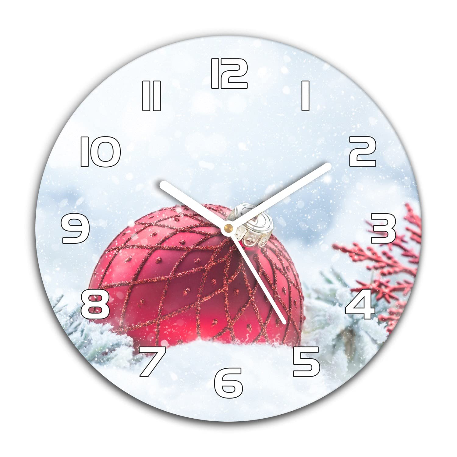 Horloge murale Noël silencieuse en verre 30cm Coloray pour salon moderne cuisine et déco hivernale