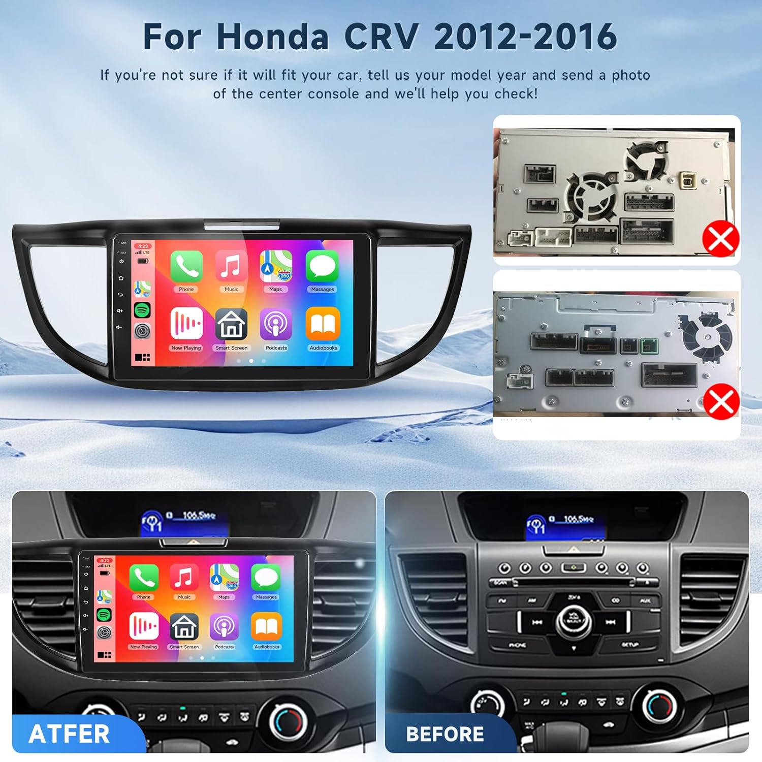 2G+64G Android 13 Car Stereo for Car Radio for Honda CRV 2012-2016 with Wireless Carplay Android Auto, 9 Inch Touch Screen Radio Support GPS/WiFi/Bluetooth/FM/SWC/Backup Camera