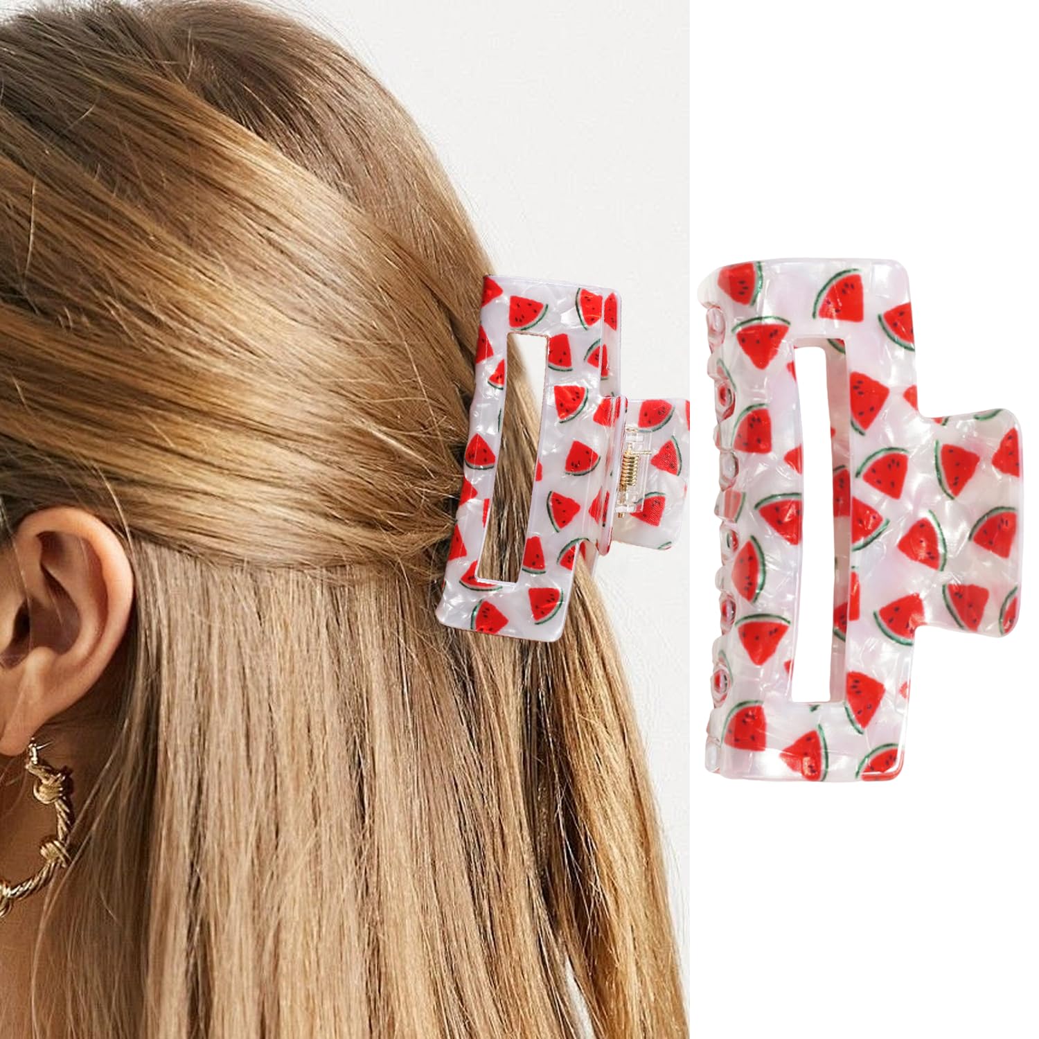 Summer Hair Clips for Women Red Watermelon Clips for Hair Cute With Rhinestone Designs Watermelons Hair Claws Summer Fruit Clamp Clips for Women Large Hair Claw Clip Hair Clip for Thin Hair