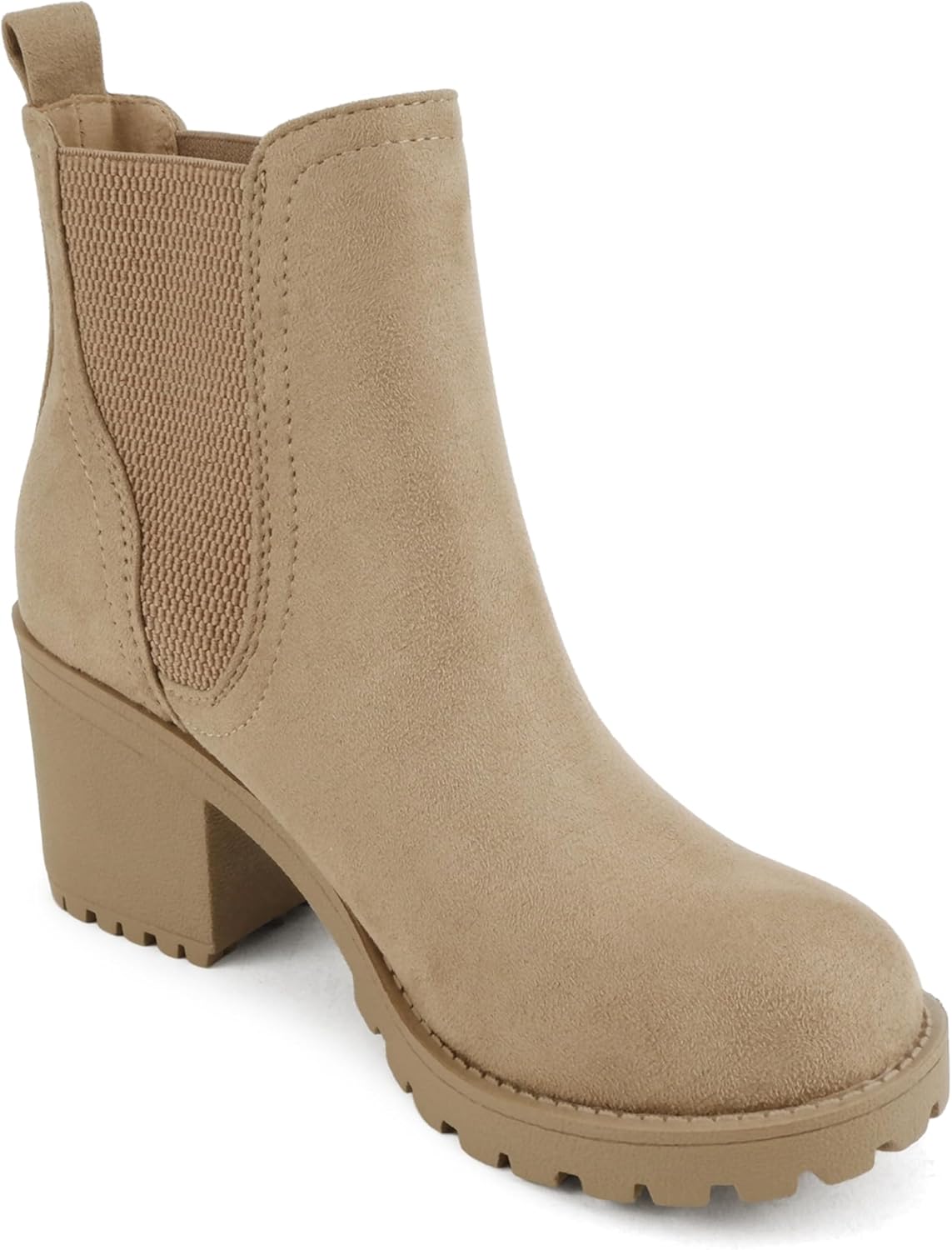 Soda ZINON ~ Women Lug Sole Mid Heel Chelsea Fashion Ankle Boot w/Double Elastic Gore