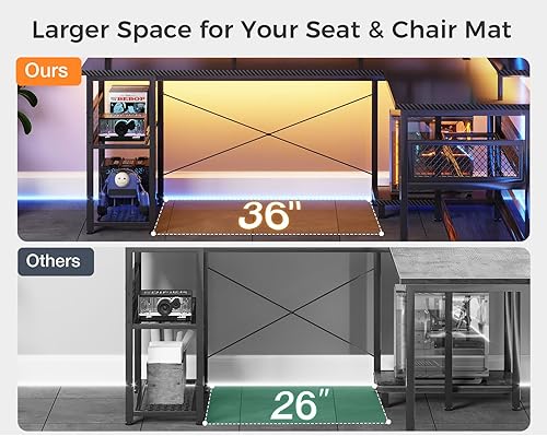 Miniatura 4 de ODK Escritorio para juegos en forma de L de 66 pulgadas con toma de corriente y luces LED, mesa de juegos de PC con puertos USB, escritorio