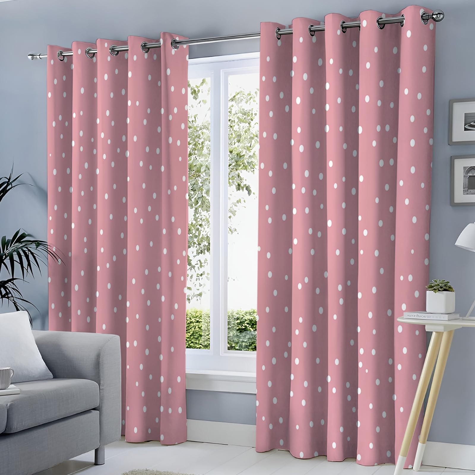 Rosa Punti Semplici Tenda Oscurante Con Occhielli Design Da Sogno Poliestere Riduzione Rumore Insonorizzata Tendaggi Per Soggiorno Camera Da Letto Cucina 140x245cm(Larghezza x Altezza)