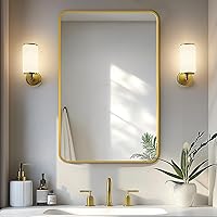 Delma 30x20 Gold Framed Bathroom Vanity Mirror - HD Clarity, Shatterproof Wall Mirror, Horizontal/Vertical Mount Over Sink