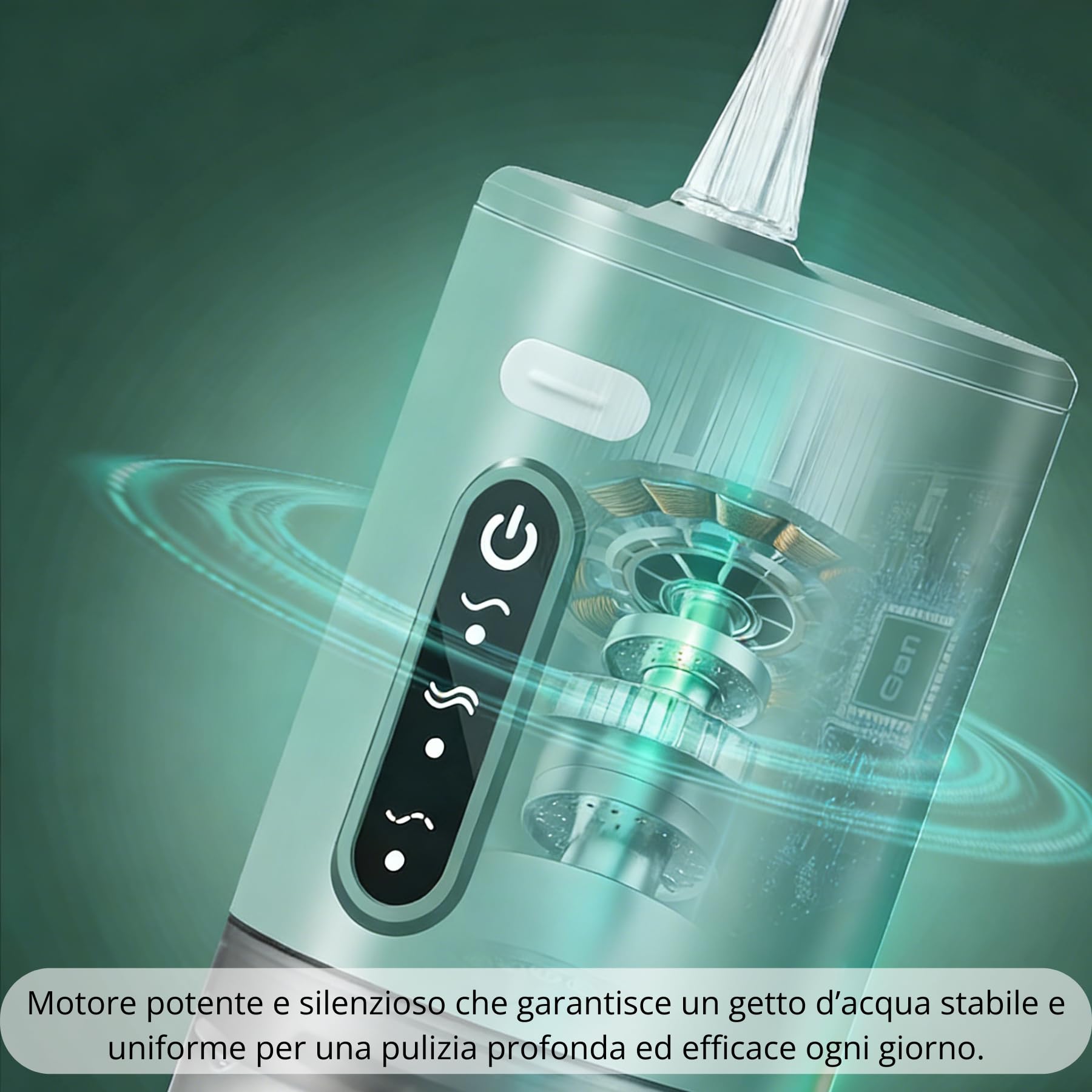Irrigatore Orale Professionale Senza Fili per Casa e Viaggio – Idropulsore Dentale Portatile ad Acqua Ricaricabile Impermeabile IPX7 con 5 Ugelli Intercambiabili - Verde