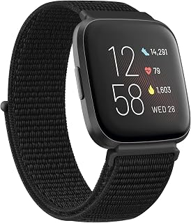 Nylon Bands for Fitbit Versa 2 Bands/Fitbit Versa/Versa Lite/Versa SE for Women Men, Soft Breathable Sport Replacement Wristbands for Fitbit Versa 2 (Black)