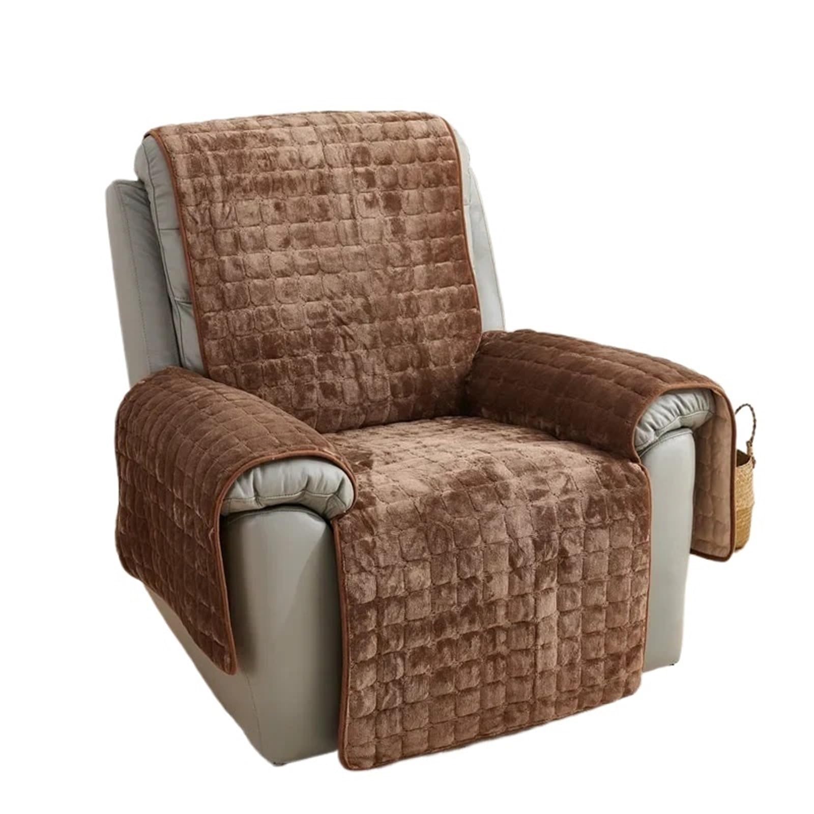 WJIAYAO Thick Plush Recliner Chair Cover 1/2/3 Seat Recliner Sofa Cover Flannel Armchair Case Plush Non-Slip Relax Chair Slipcovers Home Decor(Brown,3 Seat(167x190cm))