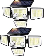 Solar Outdoor Lights - 3000LM 188 LED Motion Sensor Outdoor Lights, 4 Heads Security Light,IP65 Waterproof, Easy Install,270°Wide Angle Flood Wall Light with 3 Modes for Backyard Yard (2 Pack)