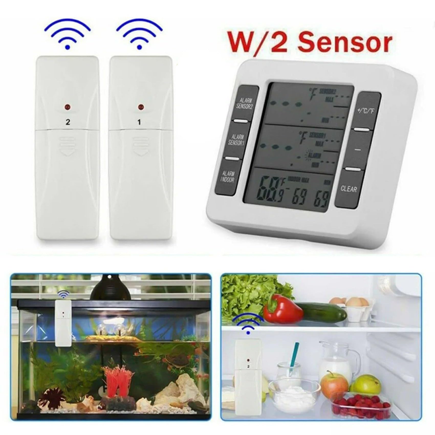 2 Set Termometro Wireless per Congelatore 2 Sensori Remoti Allarme Termometro per Frigorifero A Bassa Temperatura