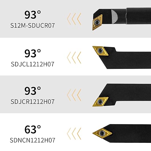 Miniatura 7 de Herramienta de torneado de torno indexable (4 unidades), juego de herramientas de torneado de torno de carburo de vástago de 12 pulgada