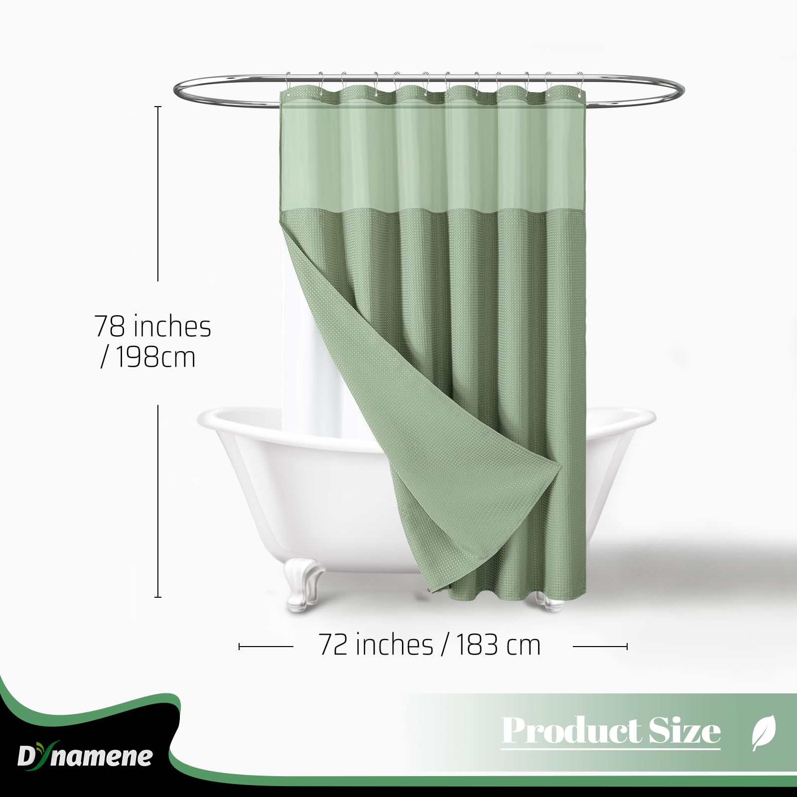 Dynamene Tenda da doccia lunga 190 cm, alta tenda da doccia in tessuto