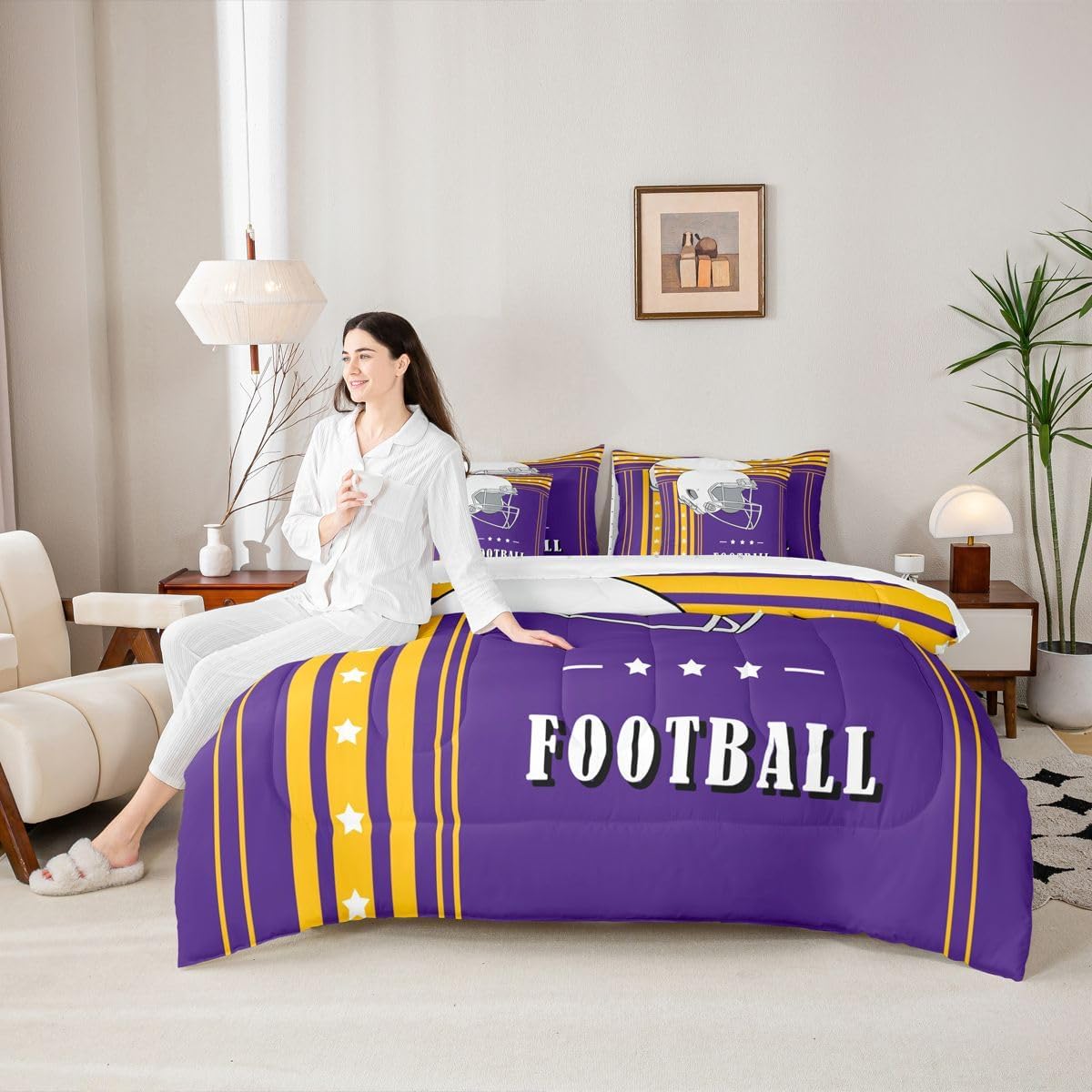 Erosebridal Twin Size 7-Piece Football Gifts Comforter Sets for Football Lovers Gridiron Comforter Set with Sheets(1 Comforter,1 Flat Sheet,1 Fitted Sheet,2 Pillowcases,2 Throw Pillow Covers) - Image 2