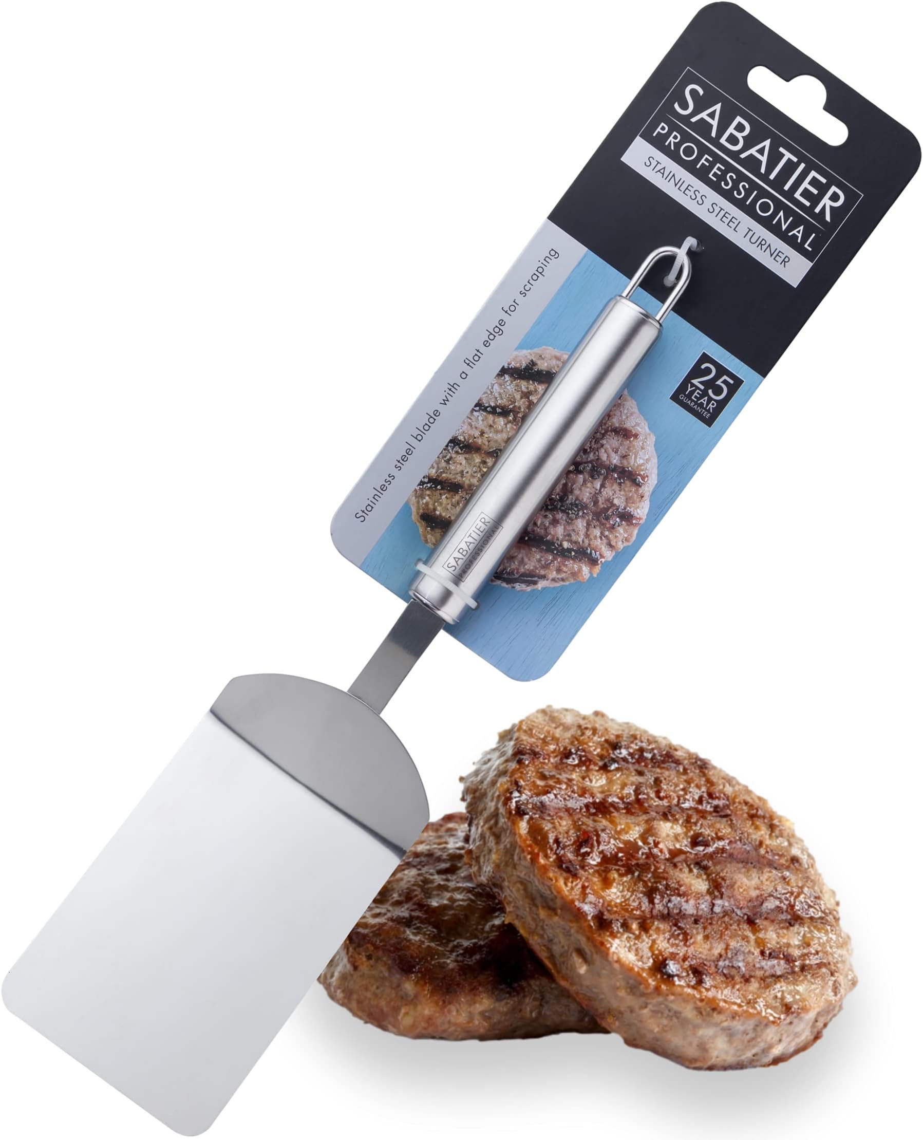 Taylors Eye Witness Sabatier Professional Large Metal Spatula - By . Stainless Steel Burger Flipper/Turner. Blade with flat edge for cutting and Sc. Strong Construction Handle. 25 YEAR GUARANTEE.