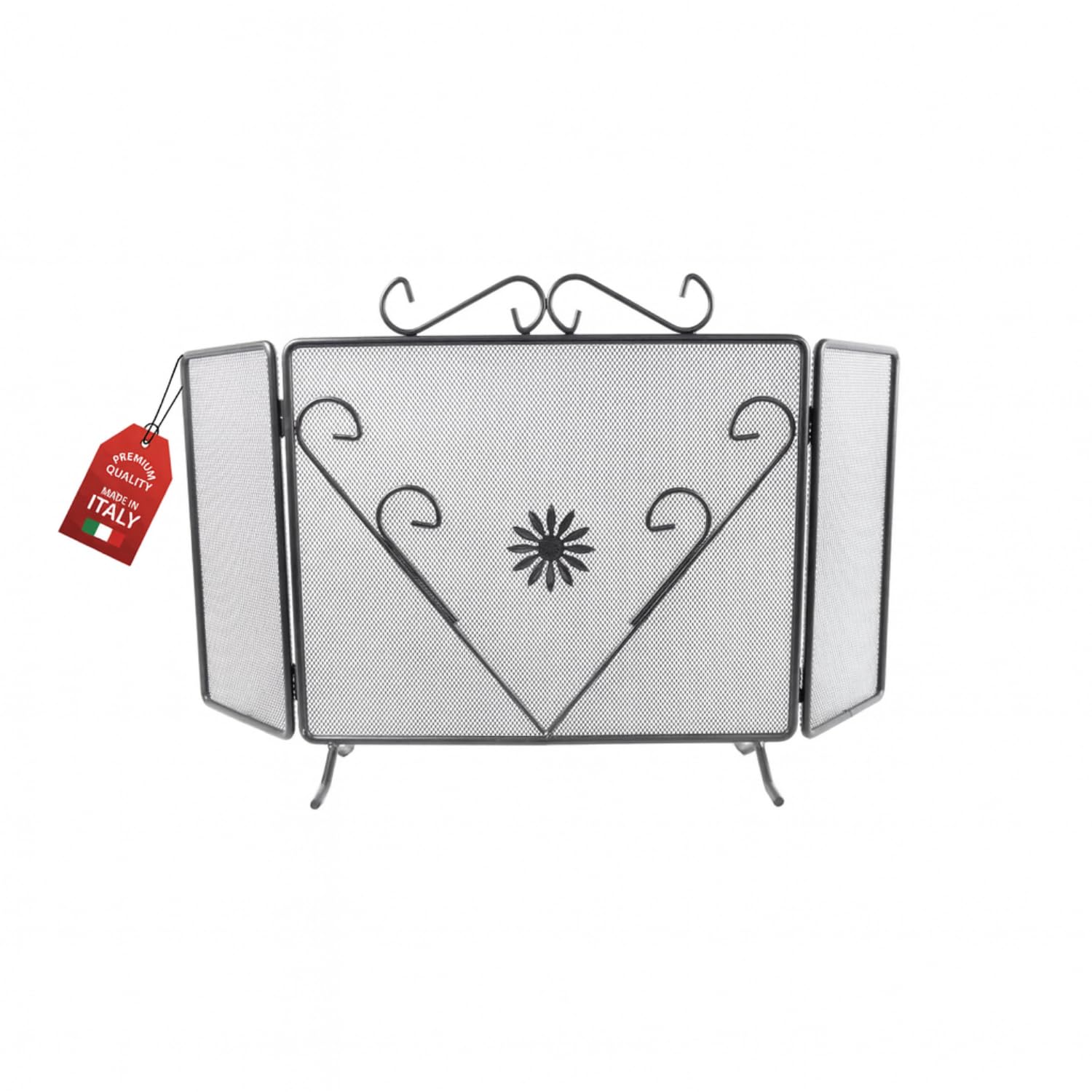 MOHOME Parascintille per Camino Angolare Nero Ferro Battuto Design Floreale 45 x 100 cm Cuore Griglia Paraschizzi Made in Italy Caminetto Parafuoco Protezione per Stufa Caminetti Accessori per Camino