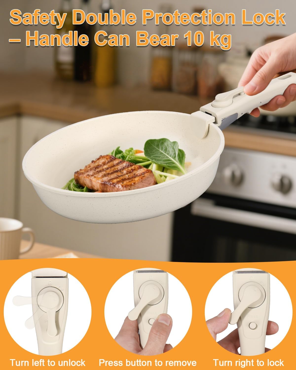 Kixolo Juego de 19 Ollas, Bateria de Cocina Y Sartenes Induccion, Sarten Ceramica Con Tapas, 2 Mango Desmontable, Antiadherentes, Sin Ptfe Y Pfoa, Sartenes Ceramica Para Todas Las Cocinas