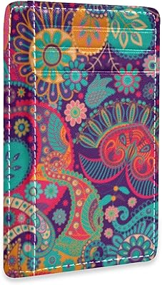 Traditional Ancient Asian Elements Paisley Floral Flowers Slim Minimalist Wallet, Case Protector Covers for Men Women, Front Pocket RFID Blocking Leather Credit Card Holder