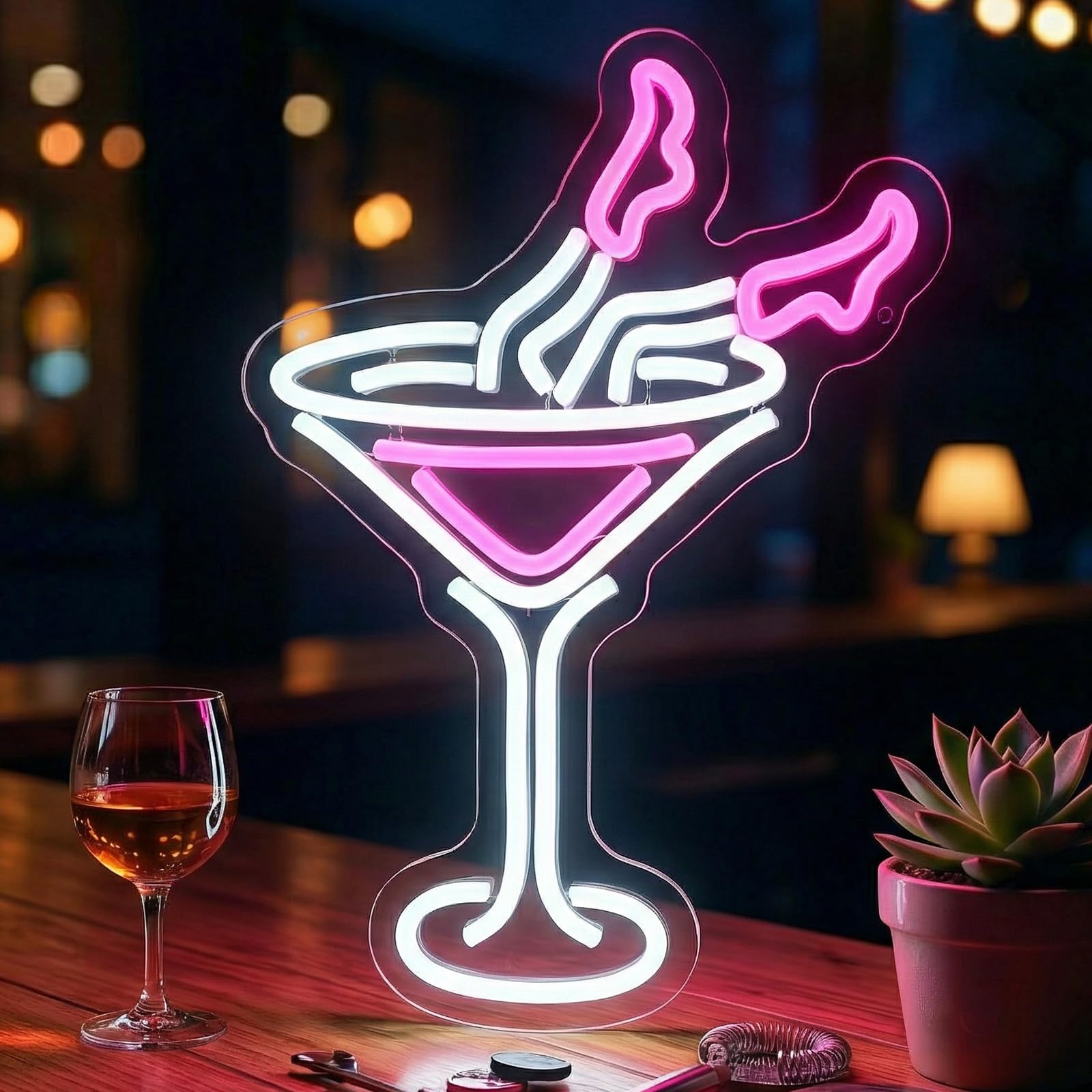 Lady Cocktail Neon Light Sign - Dimmable Bar Neon Signs for Home Bar, Large LED Light Sign with Adjustable Brightness, Modern Hanging Wall Decor for Pub, Party, Kitchen Disco, Man Cave, Club