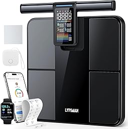 LVPIMAN Smart Scale for Body Weight and Fat, 57 Body Composition Metrics, BMI, Muscle Mass, 8-Electrode Digital Bathroom Scale, 485lbs Capacity, with 5.25-Inch VA Color Screen & Retractable Handle