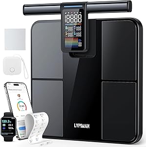 Smart Scale for Body Weight and Fat,BMI,Muscle Mass 57 Body Composition Measurement,8 Electrodes Digital Bathroom Scale,with 5.25-inch VA Color Screen on Retractable Handle,485lbs