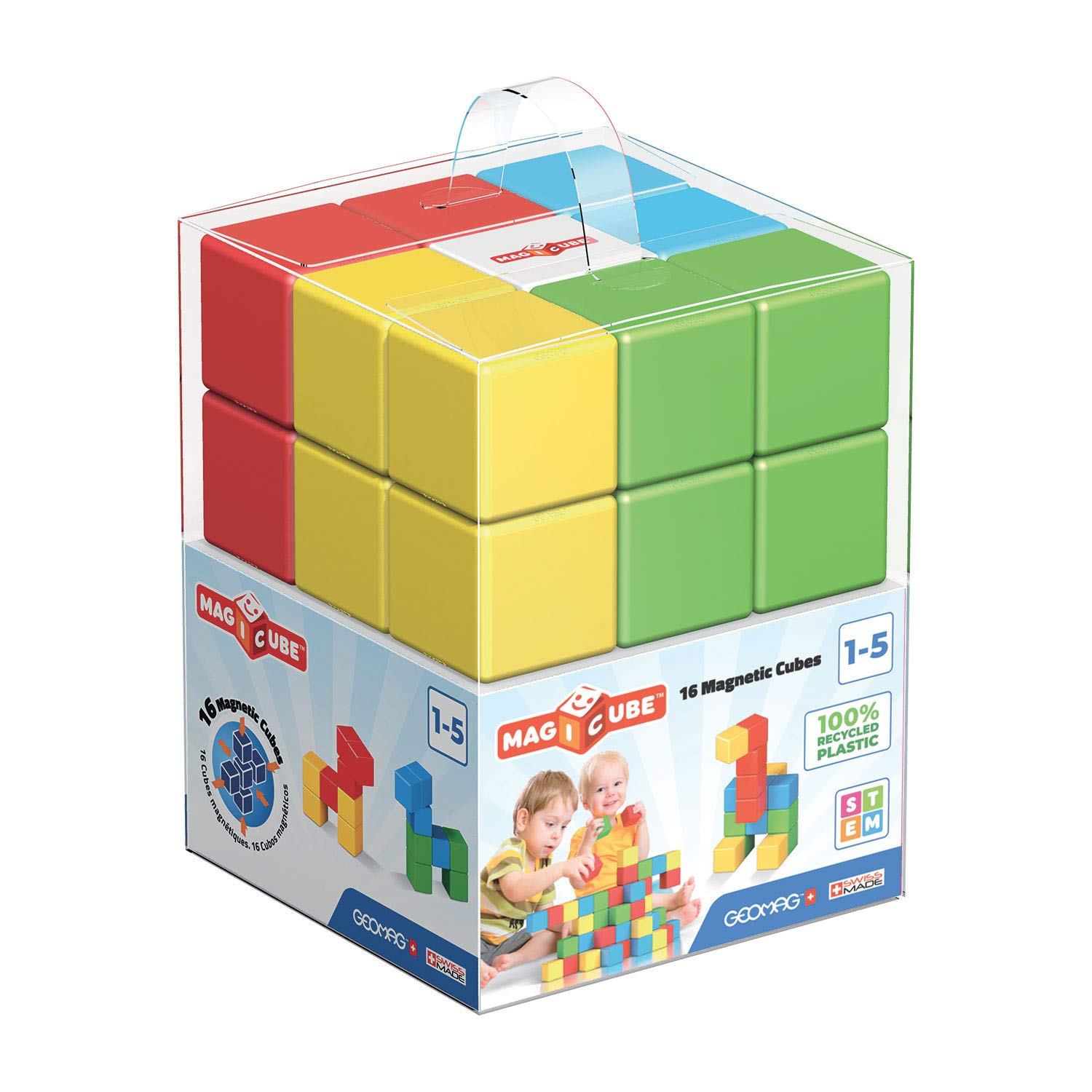 Geomag Magicube - 16 cubi - Costruzioni Magnetiche per Bambini - Linea Green - 100% Plastica Riciclata