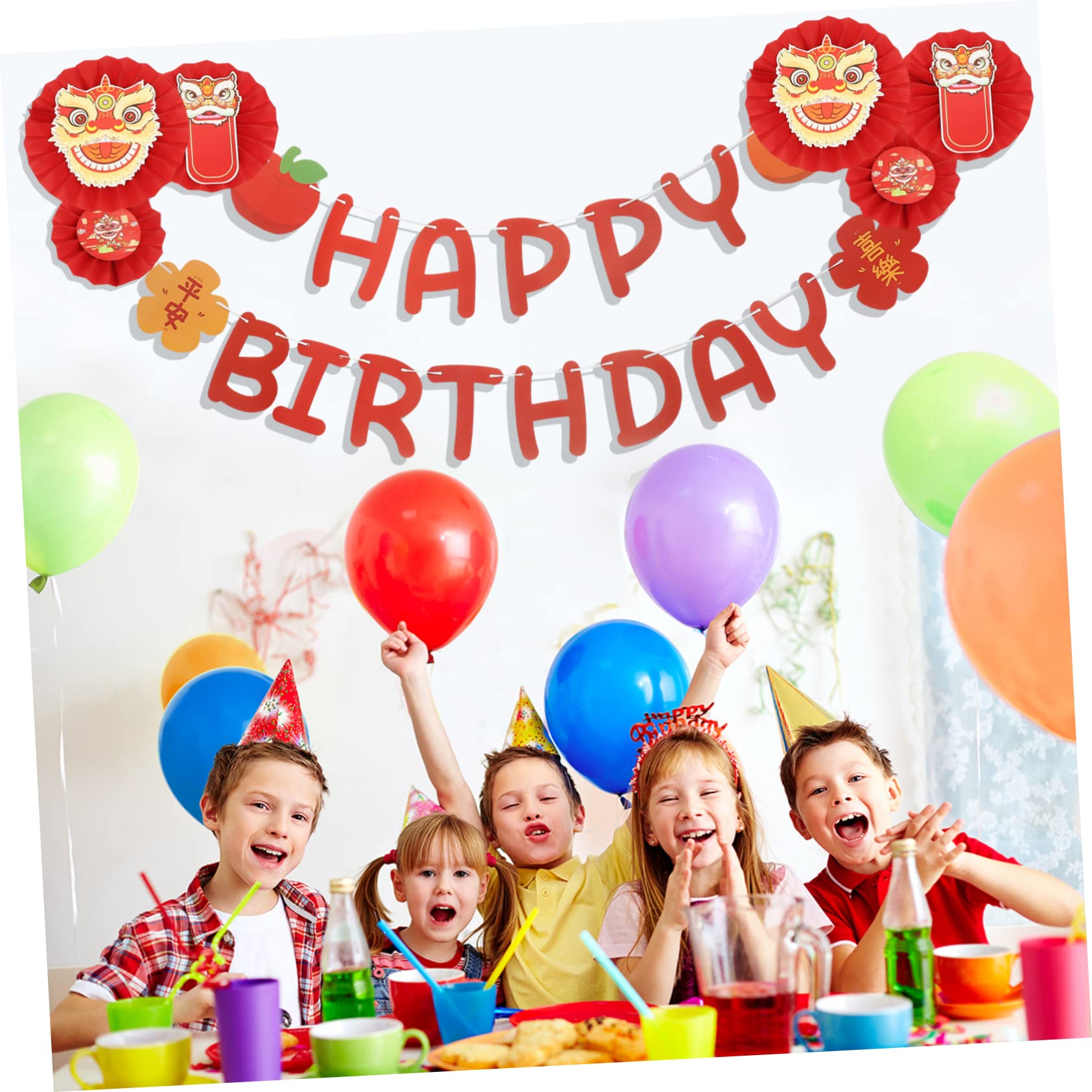 Cabilock 5 Juegos conjunto de de danza del decoraciones de globos de boda ventilador de papel de seda de cumpleaños decoración fiesta pancarta cumpleaños pancarta de cumpleaños