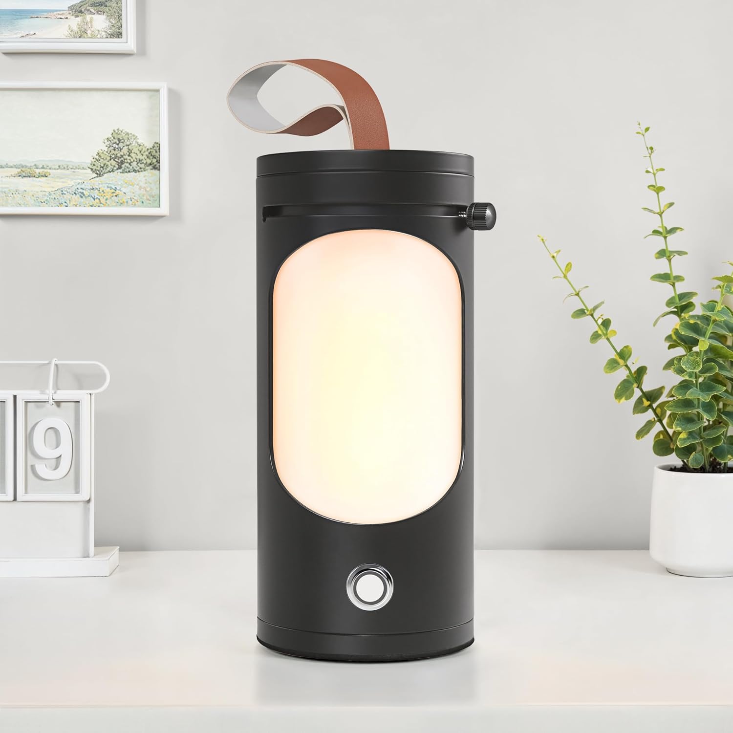 LEDIARY Portable Shabbat Lamp, Kosher Lamp for Shabbos, Adjustable Brightness 0%-100%, Rechargeable LED Lamp with Leather Handle, Perfect for Home, Travel, and Jewish Holidays - Black