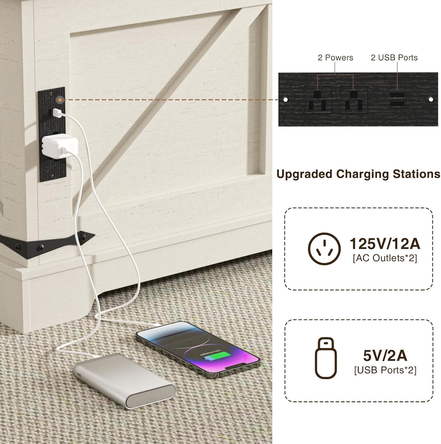 Person charging phone on coffee table