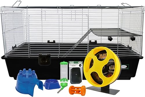 Colossal Castle Hamster Cage Set - Nuevo paquete de suministro para hámster Kit de iniciación - Incluye jaula, rueda de ejercicio, plato de comida,