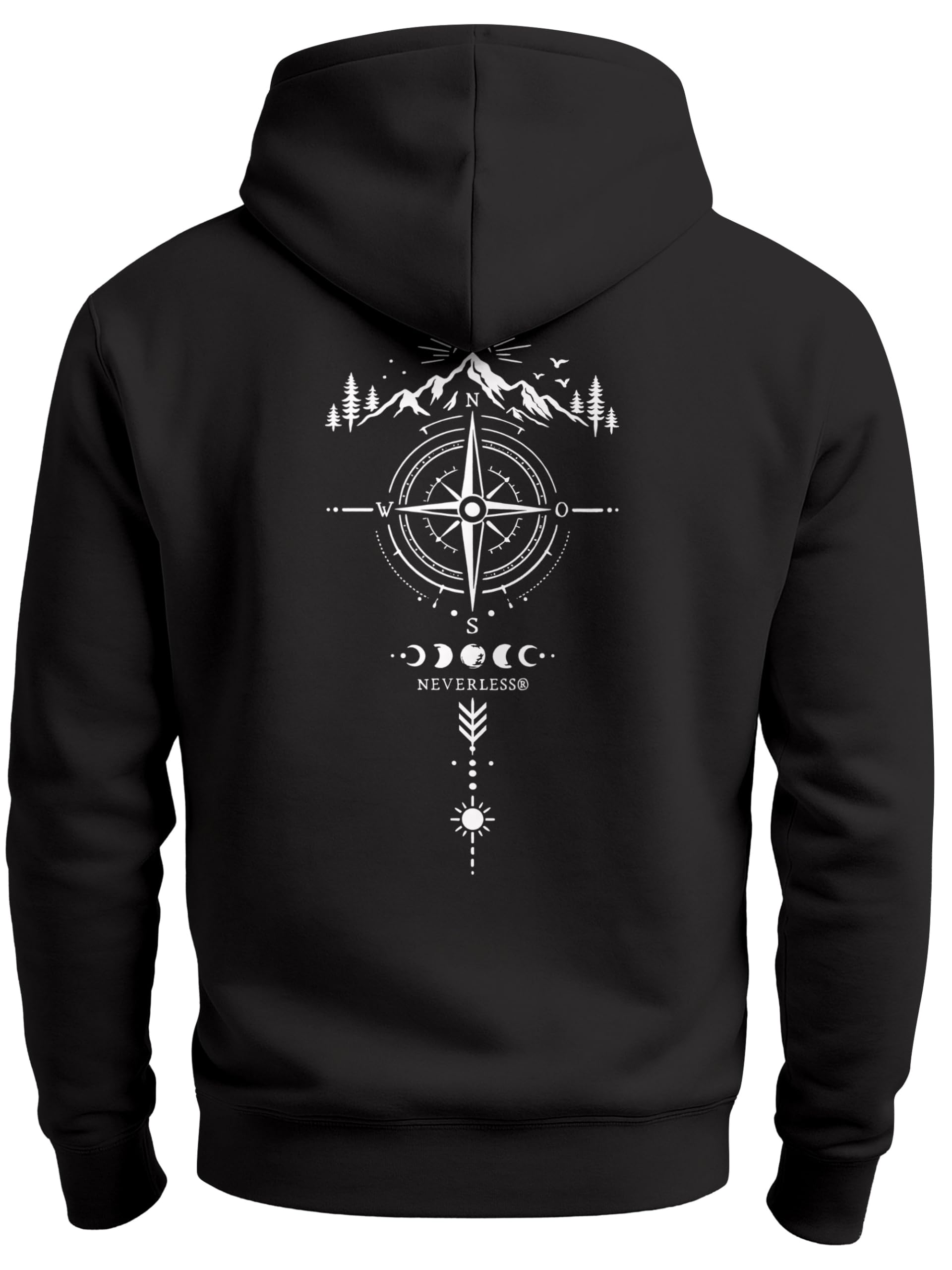 Neverless® Herren Hoodie Kompass Design Rückenaufdruck Outdoor Symbole Kapuzen-Pullover Männer Fashion Streetstyle
