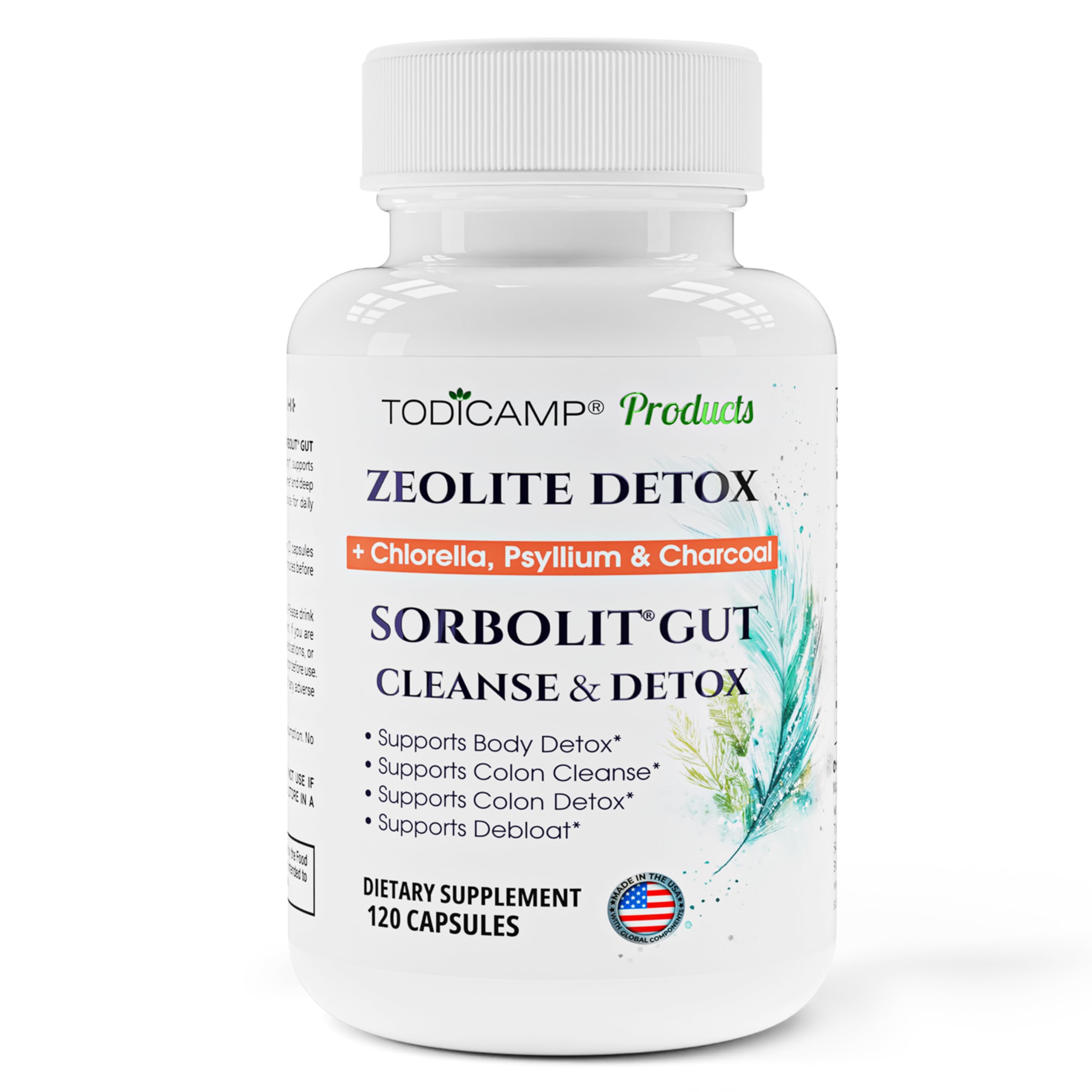 SORBOLIT Colon Cleanse Formula + Debloat - Zeolite Detox, Chlorella, Activated Charcoal & Psyllium Husk Fiber for Gut Health, Gut Cleanse, Colon Detox & Digestive Balance – 120 Vegan Capsules