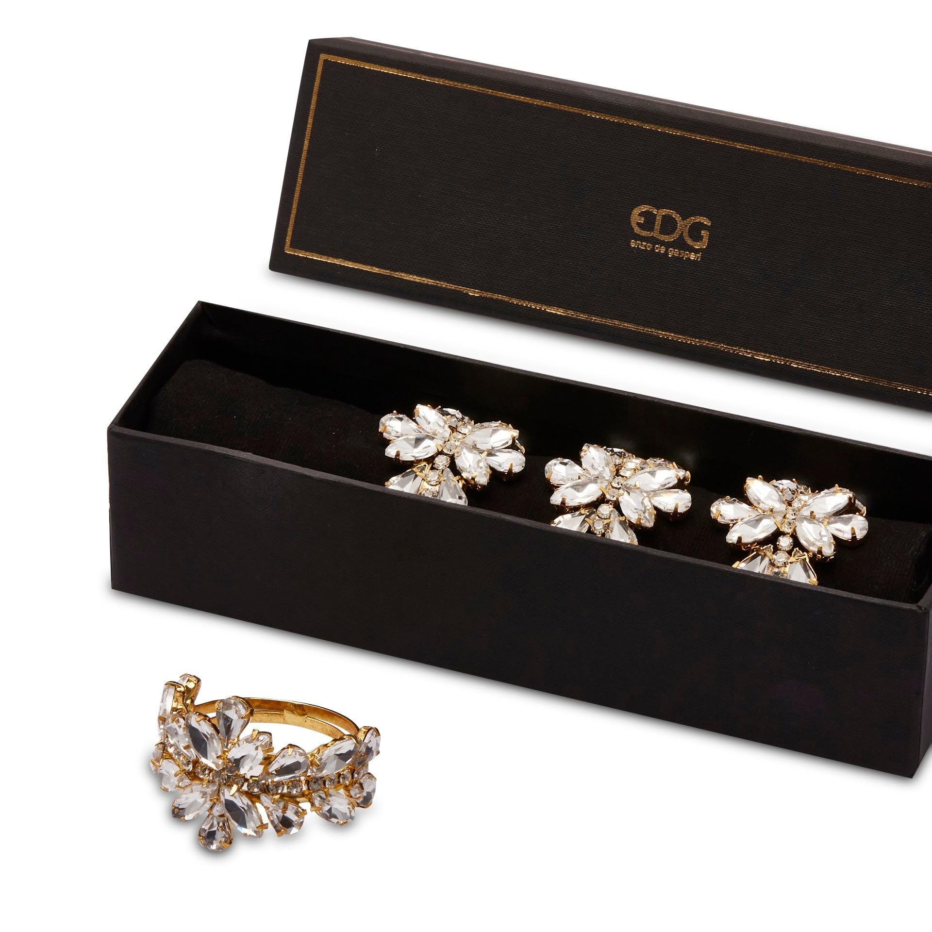 EDG Enzo De Gasperi Serviettenringe mit glänzenden Edelsteinen Set 4 Stück Gold 4 cm