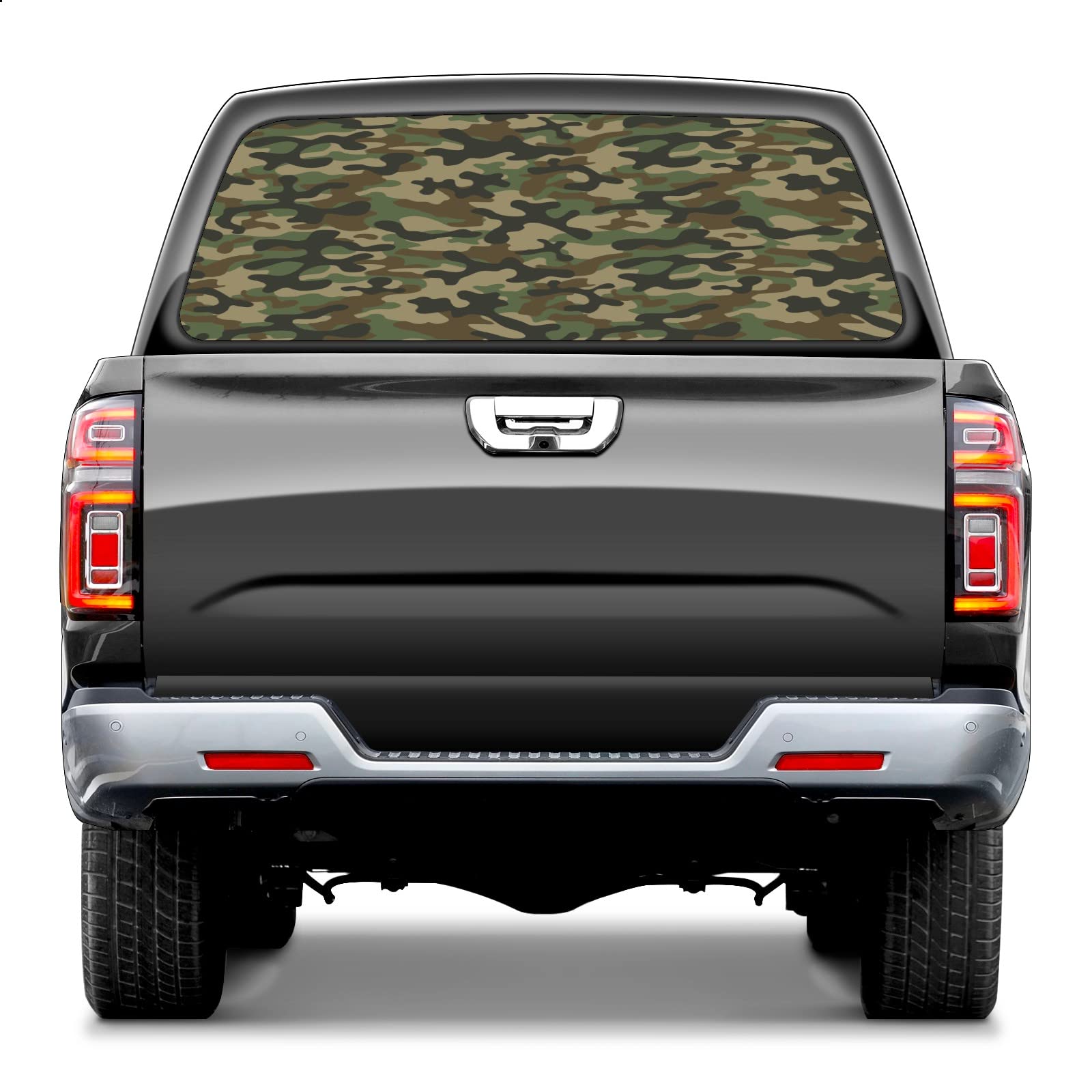 Pickup Truck Back Window Truck Rear Window Decals Rear Window Graphic Decals for Trucks Fire Pickup Car Window Stickers 65*22 inch Truck Back Window Perforated Vinyl Window Film Decal(Camouflage Green