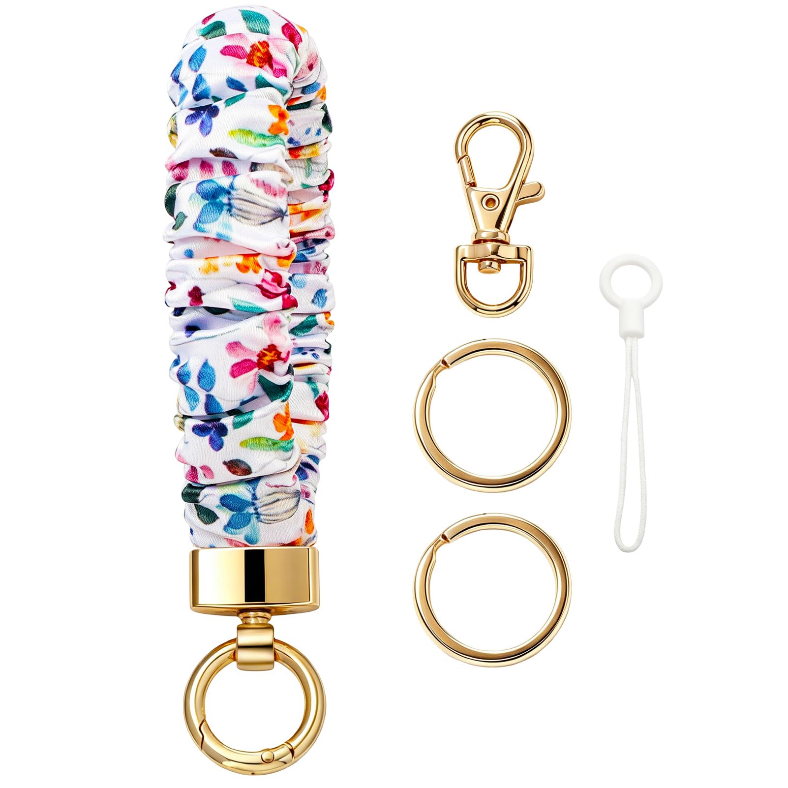 Snylcce Floral Stretchy Wristlet Keychain,Scrunchie Key Ring Bracelet for Car Keys,Fashion Wrist Key Holder Pattern 1