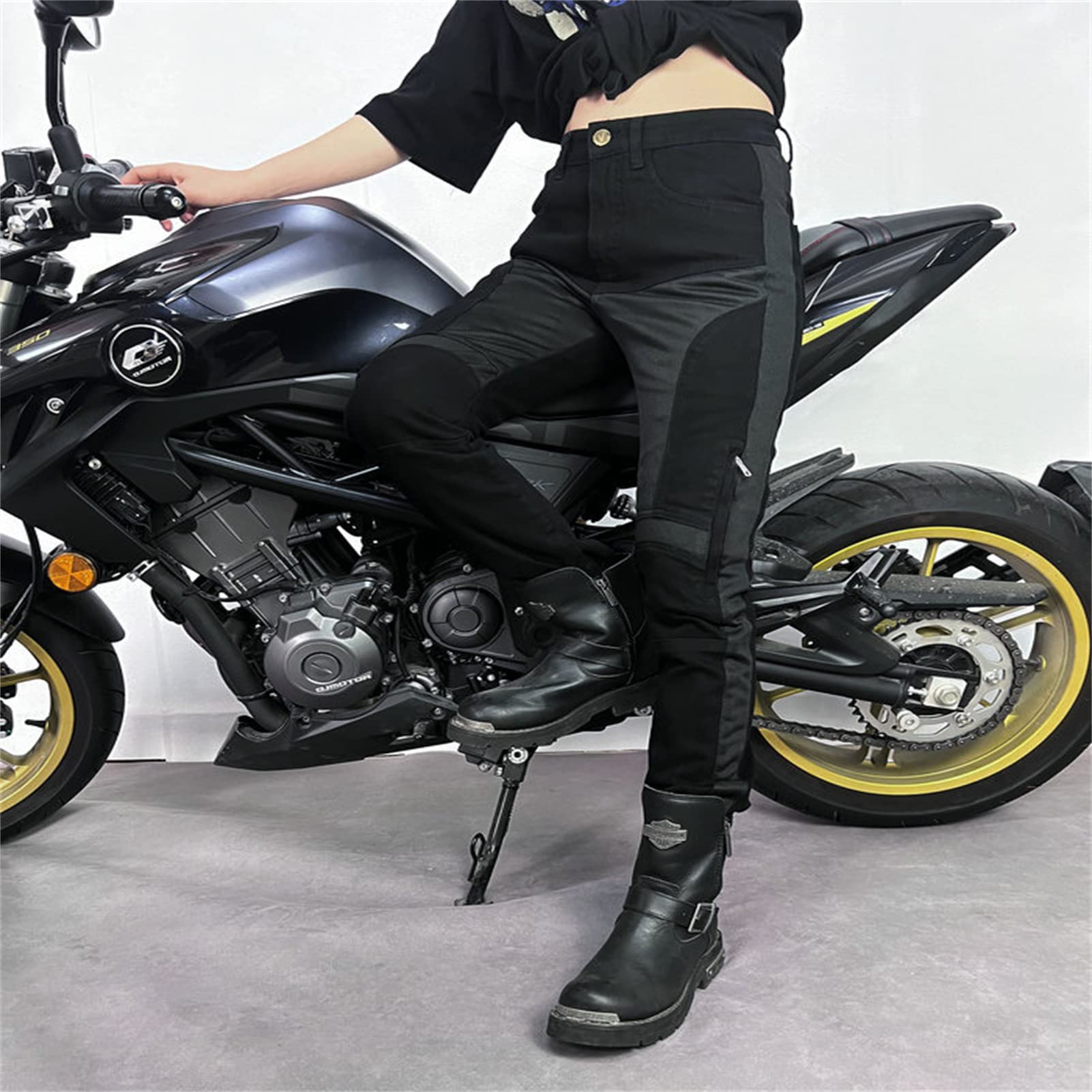 Pantalon moto Mujer con Equipo de Protección - Pantalón Cargo Vaquero para Verano, Elástico para Motocross y Moto con 4 Juegos de Almohadillas Protectoras (Upgrade-Armor,M)